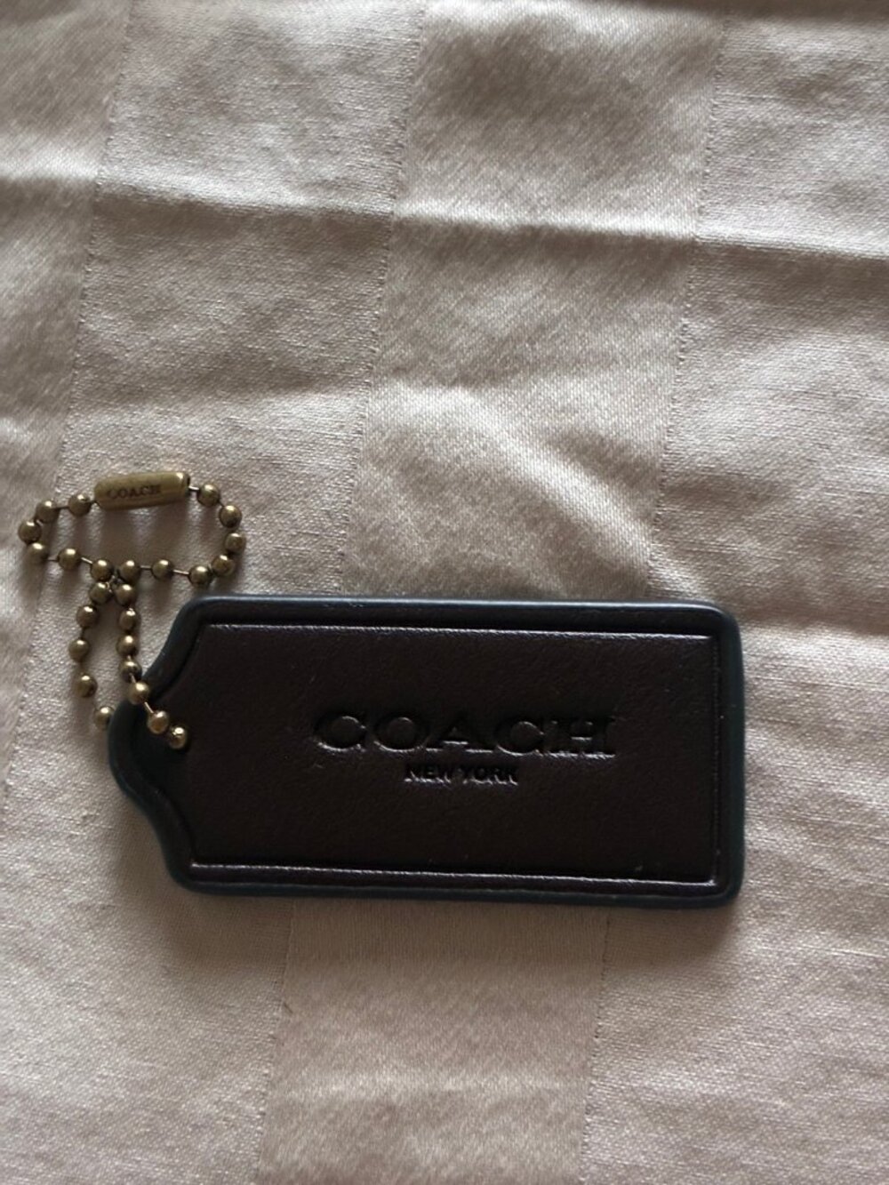 Coach Leather Hangtag Luggage Tag Dark Brown Brass Ball Chain